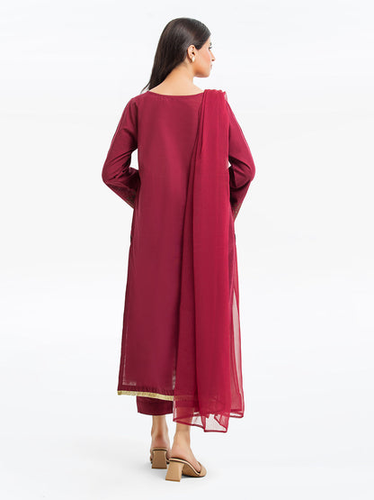 Edenrobe - Pret 3Pc Embroidered Raw Silk Suit - EWTKE23-68765-3P