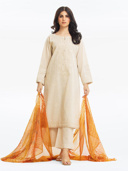 Edenrobe - Pret 3Pc Embroidered Khaddar Suit - EWTKE23-68769-3P