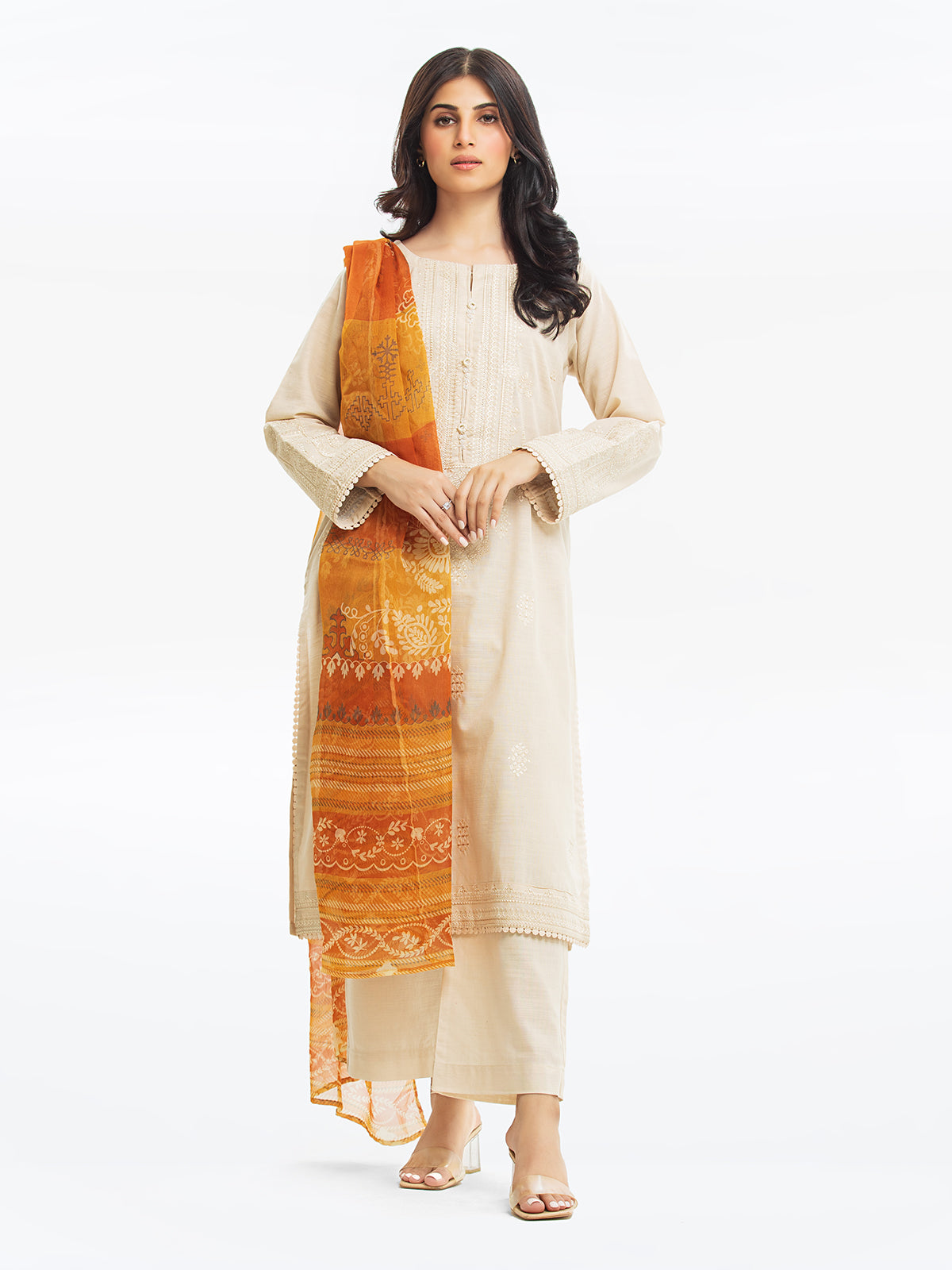 Edenrobe - Pret 3Pc Embroidered Khaddar Suit - EWTKE23-68769-3P