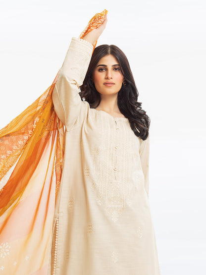 Edenrobe - Pret 3Pc Embroidered Khaddar Suit - EWTKE23-68769-3P