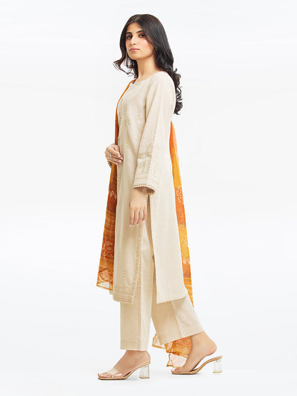 Edenrobe - Pret 3Pc Embroidered Khaddar Suit - EWTKE23-68769-3P