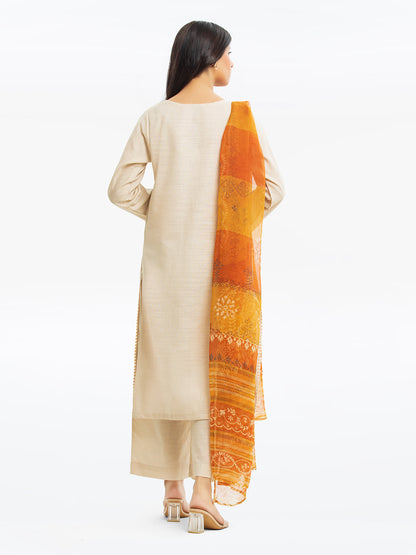 Edenrobe - Pret 3Pc Embroidered Khaddar Suit - EWTKE23-68769-3P