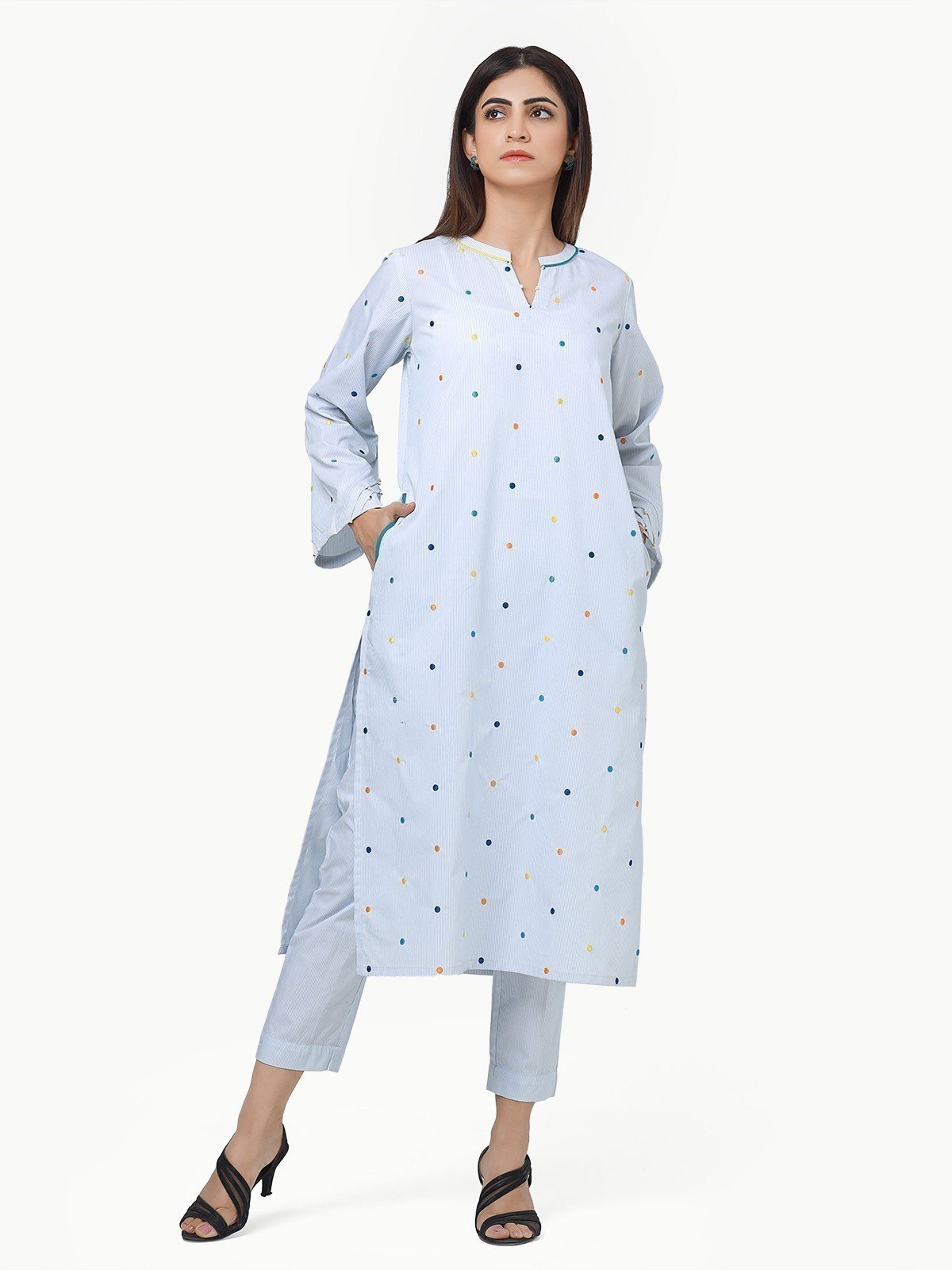 Edenrobe - Pret 2Pc Embroidered Polyester Shirt Trouser - EWTKE23-69248ST