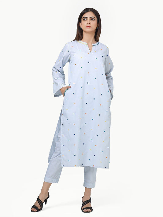Edenrobe - Pret 2Pc Embroidered Polyester Shirt Trouser - EWTKE23-69248ST