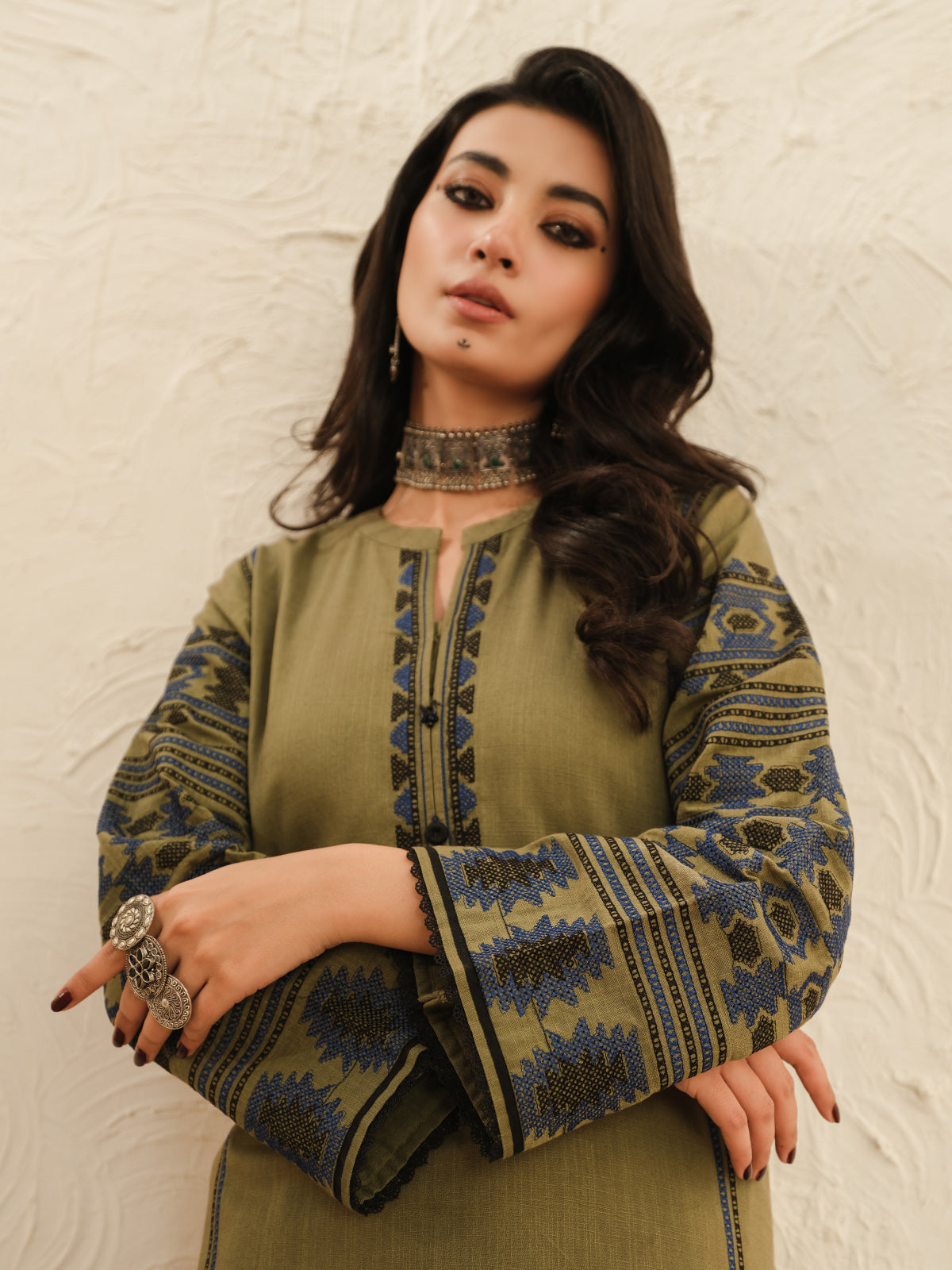 Edenrobe - Pret 2Pc Embroidered Khaddar Shirt Trouser - EWTKE23-69417ST