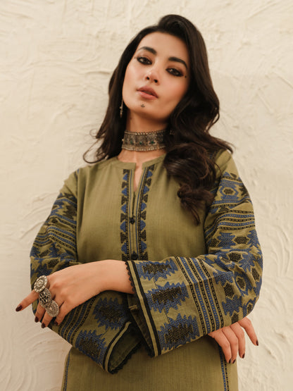 Edenrobe - Pret 2Pc Embroidered Khaddar Shirt Trouser - EWTKE23-69417ST