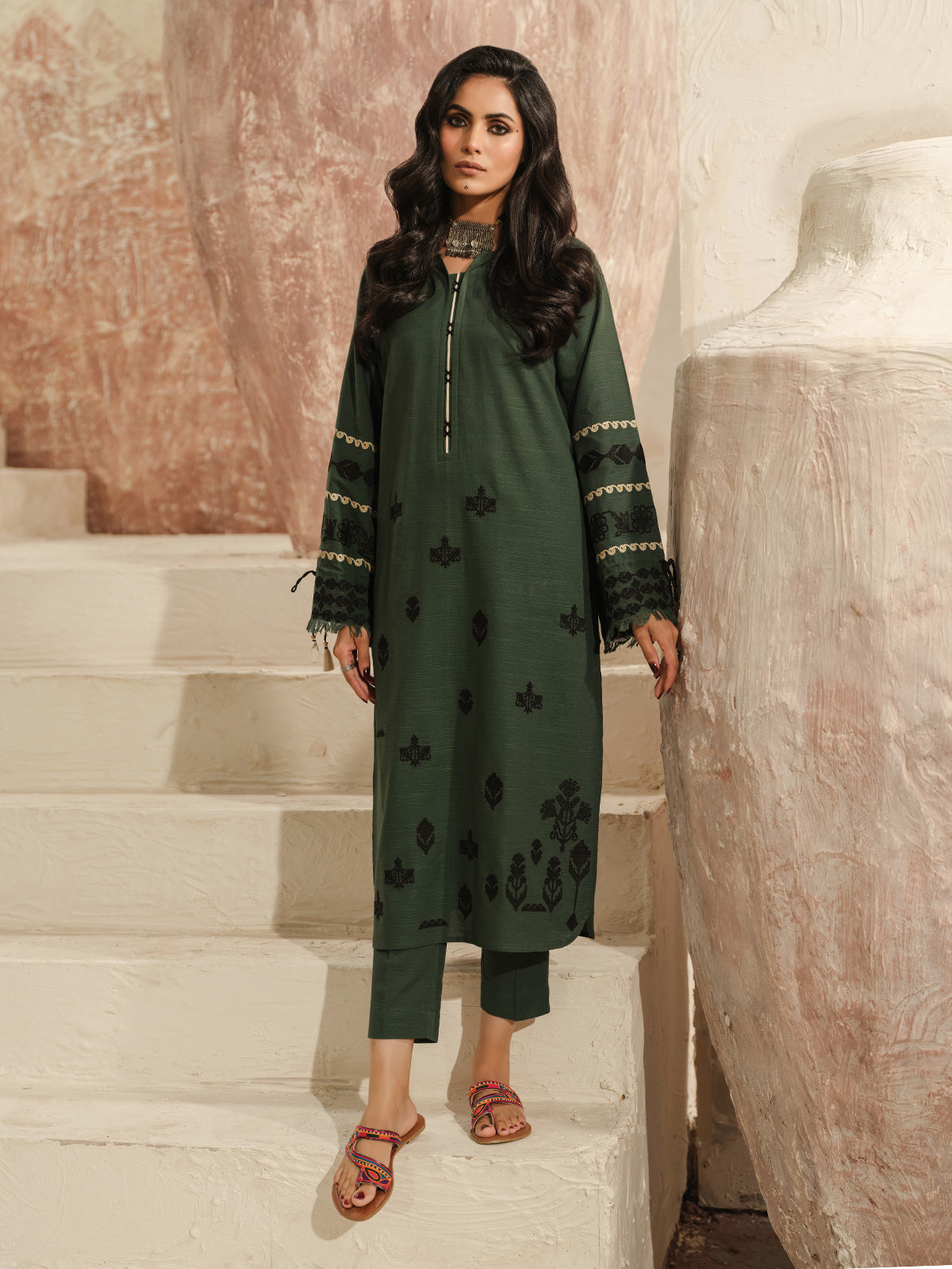 Edenrobe - Pret 2Pc Embroidered Khaddar Shirt Trouser - EWTKE23-69418ST