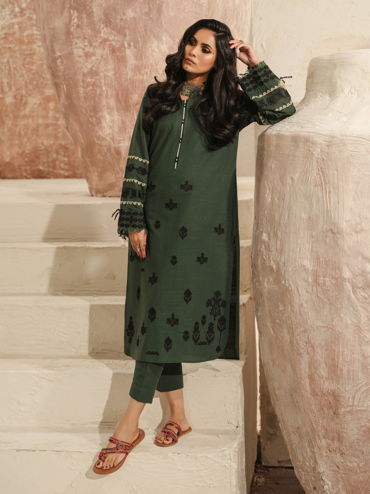 Edenrobe - Pret 2Pc Embroidered Khaddar Shirt Trouser - EWTKE23-69418ST