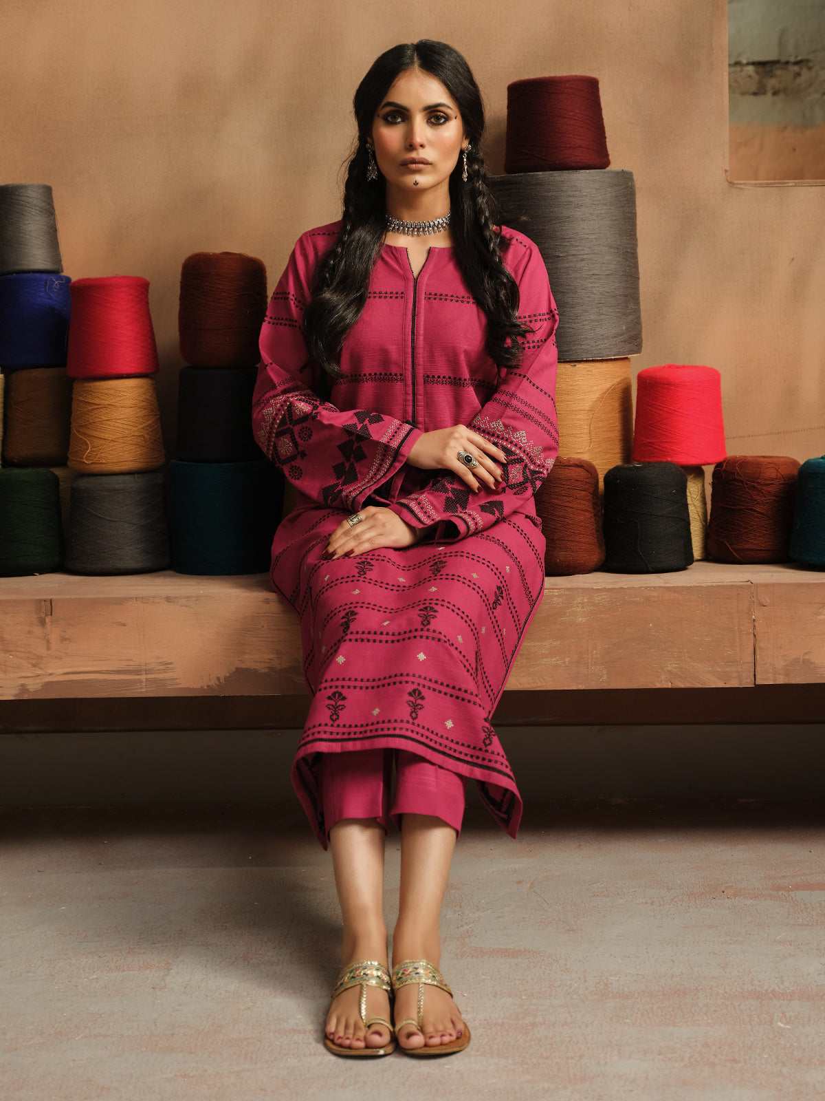 Edenrobe - Pret 2Pc Embroidered Khaddar Shirt Trouser - EWTKE23-69499ST