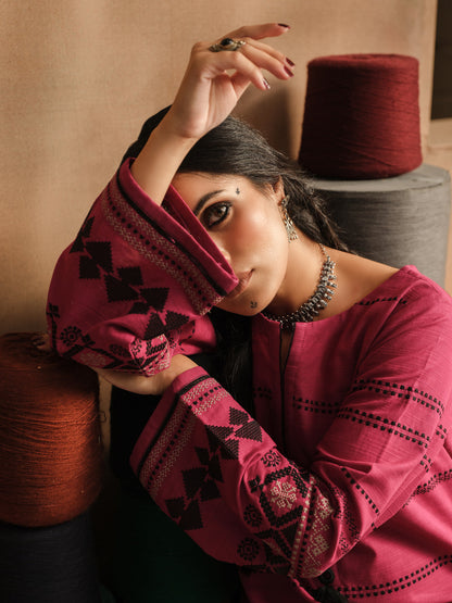 Edenrobe - Pret 2Pc Embroidered Khaddar Shirt Trouser - EWTKE23-69499ST