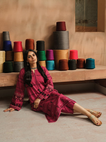 Edenrobe - Pret 2Pc Embroidered Khaddar Shirt Trouser - EWTKE23-69499ST