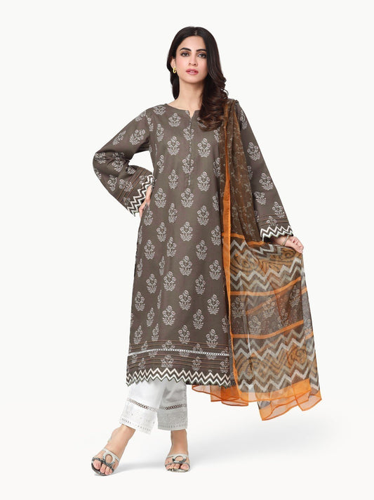Edenrobe - Pret 2Pc Printed Khaddar Shirt Dupatta - EWTKP22-68597SD