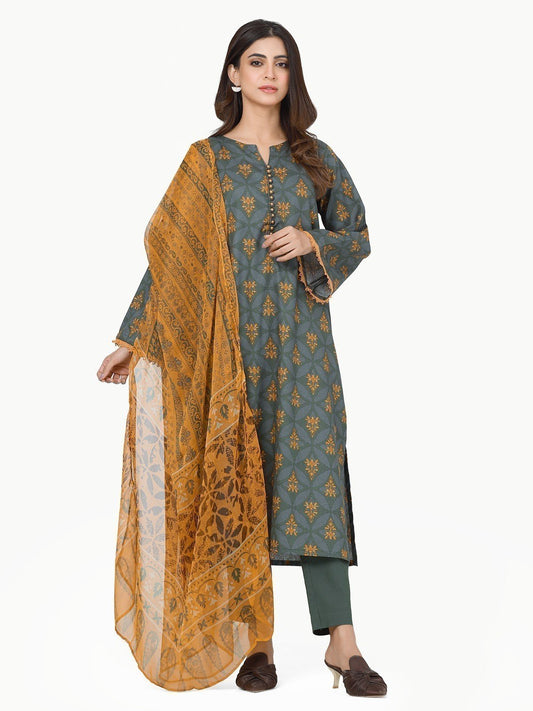 Edenrobe - Pret 3Pc Printed Khaddar Suit - EWTKP22-68629