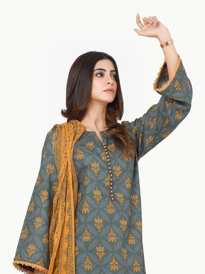 Edenrobe - Pret 3Pc Printed Khaddar Suit - EWTKP22-68629