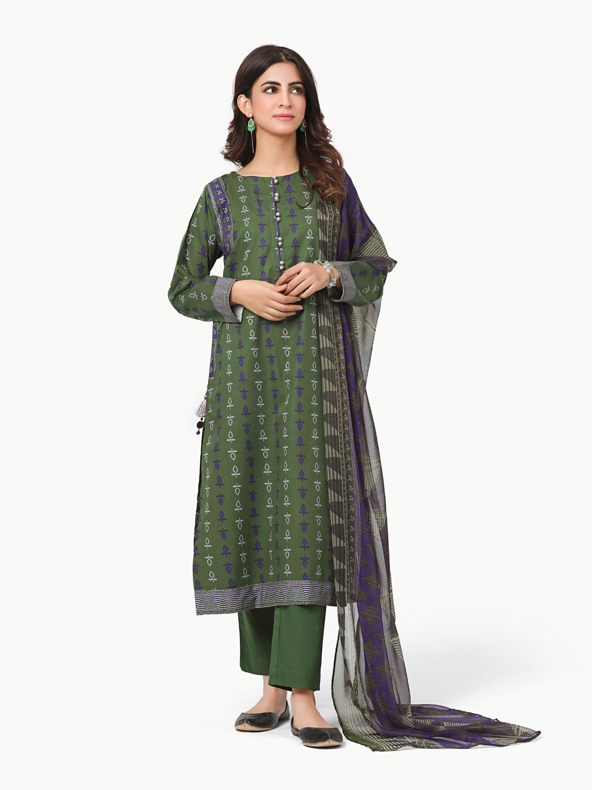 Edenrobe - Pret 3Pc Printed Khaddar Suit - EWTKP22-68647