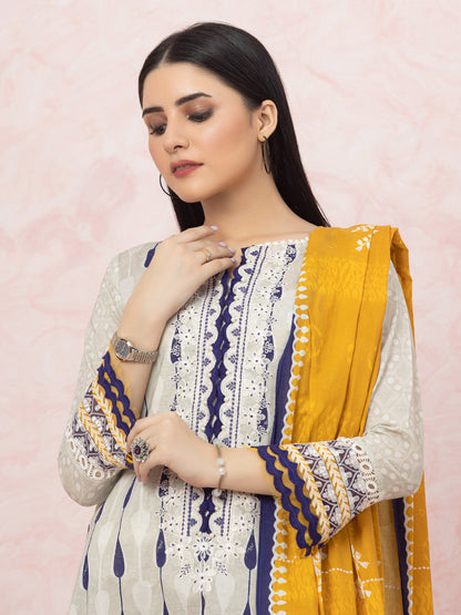 Edenrobe - EWU22V1-26603ST Unstitched Light Beige Embroidered Lawn 2 Piece