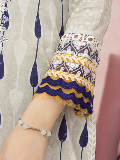 Edenrobe - EWU22V1-26603ST Unstitched Light Beige Embroidered Lawn 2 Piece