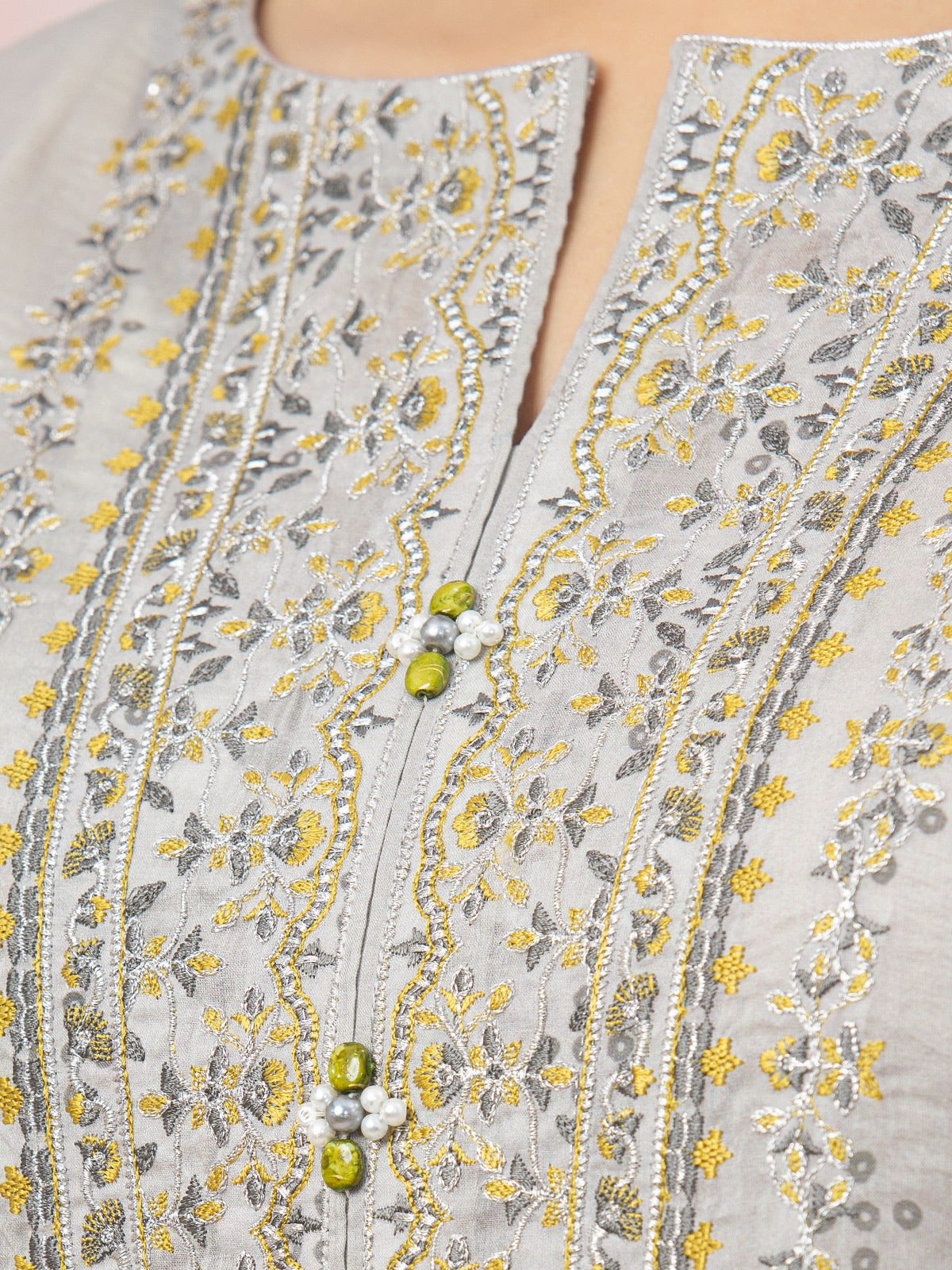 Edenrobe - EWU22V1-26615ST Unstitched Light Grey Embroidered Lawn 2 Piece