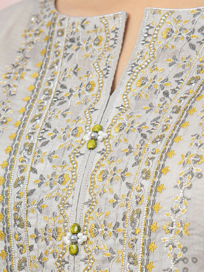 Edenrobe - EWU22V1-26615ST Unstitched Light Grey Embroidered Lawn 2 Piece