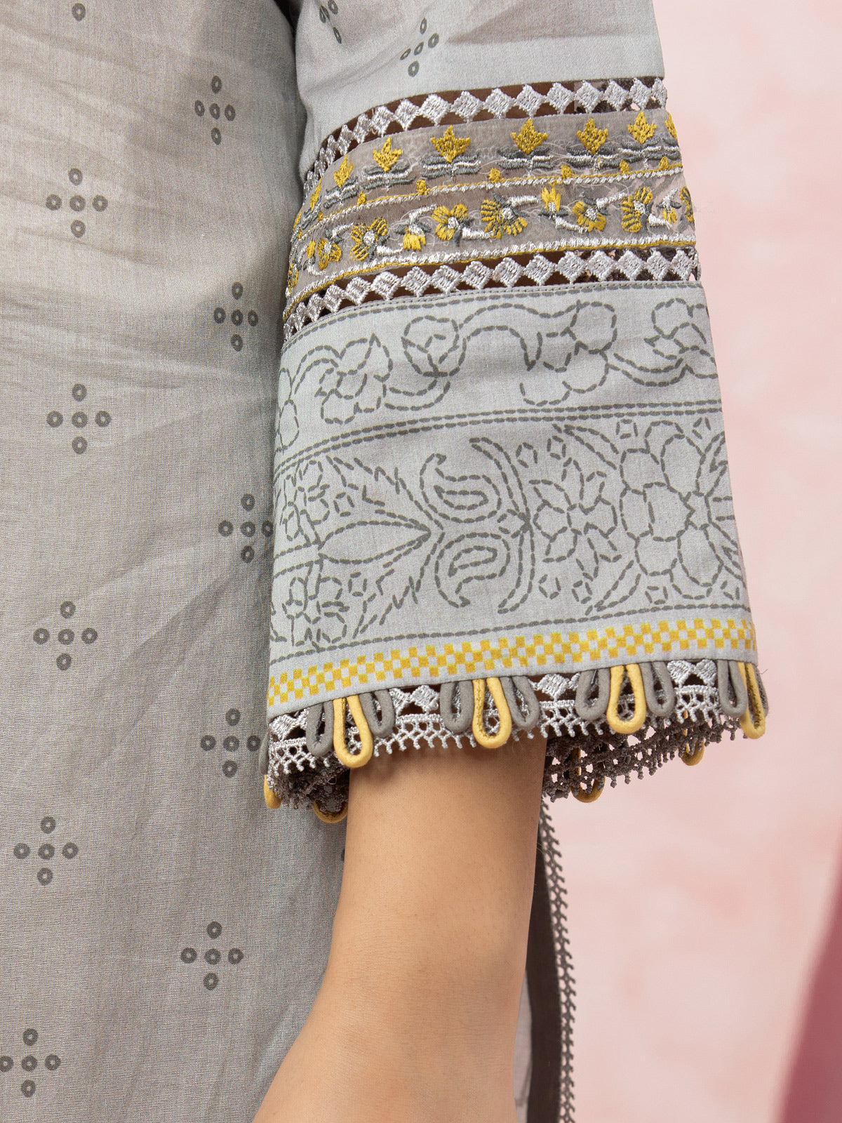 Edenrobe - EWU22V1-26615ST Unstitched Light Grey Embroidered Lawn 2 Piece