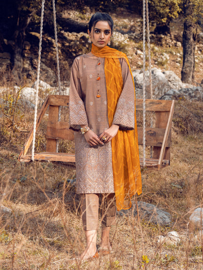 Edenrobe - EWU22V12-25008 Unstitched Fawn Embroidered Khaddar 3 Piece