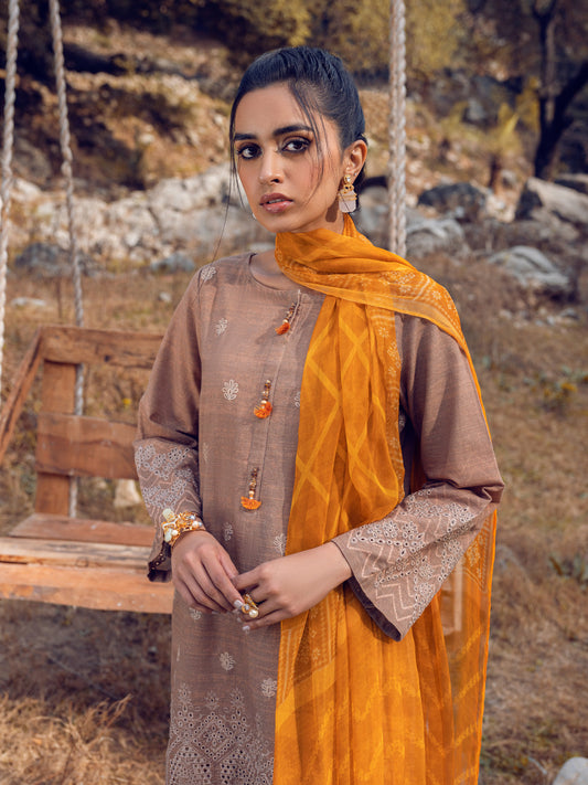 Edenrobe - EWU22V12-25008SD Unstitched Fawn Embroidered Khaddar 2 Piece