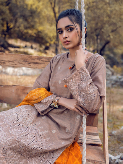 Edenrobe - EWU22V12-25008S Unstitched Fawn Embroidered Khaddar 1 Piece