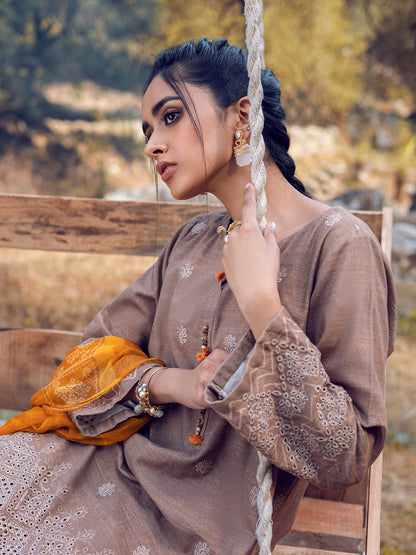 Edenrobe - EWU22V12-25008SD Unstitched Fawn Embroidered Khaddar 2 Piece