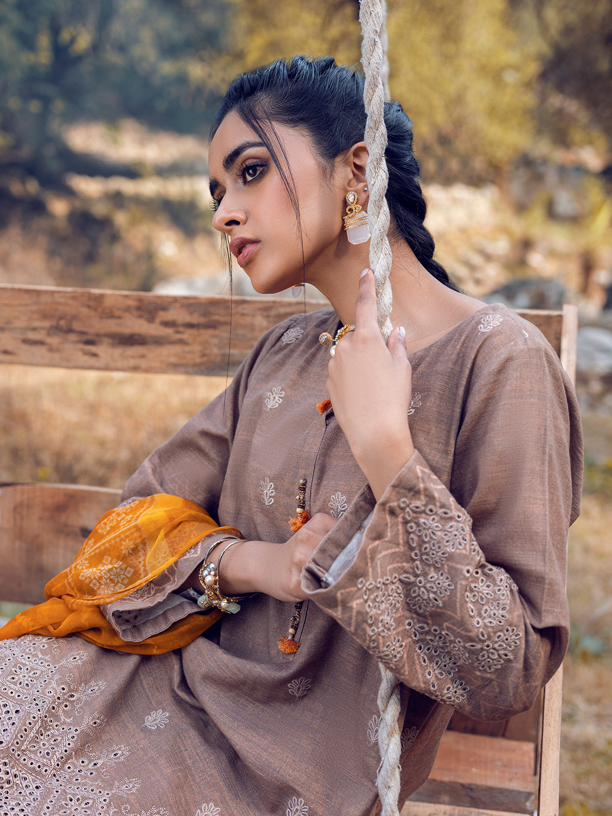 Edenrobe - EWU22V12-25008 Unstitched Fawn Embroidered Khaddar 3 Piece