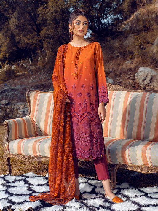 Edenrobe - EWU22V12-25012SD Unstitched Rust & Maroon Embroidered Khaddar 2 Piece