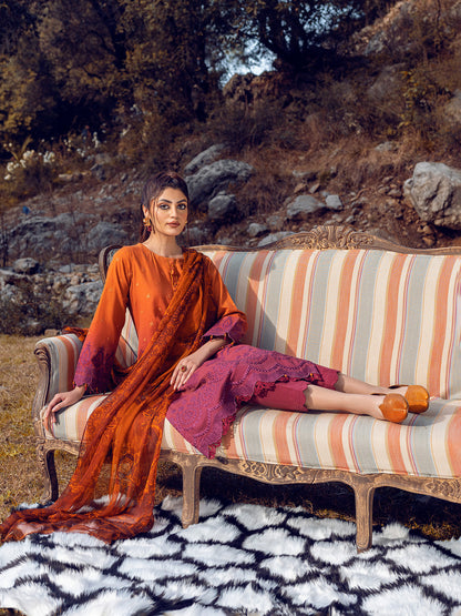 Edenrobe - EWU22V12-25012SD Unstitched Rust & Maroon Embroidered Khaddar 2 Piece