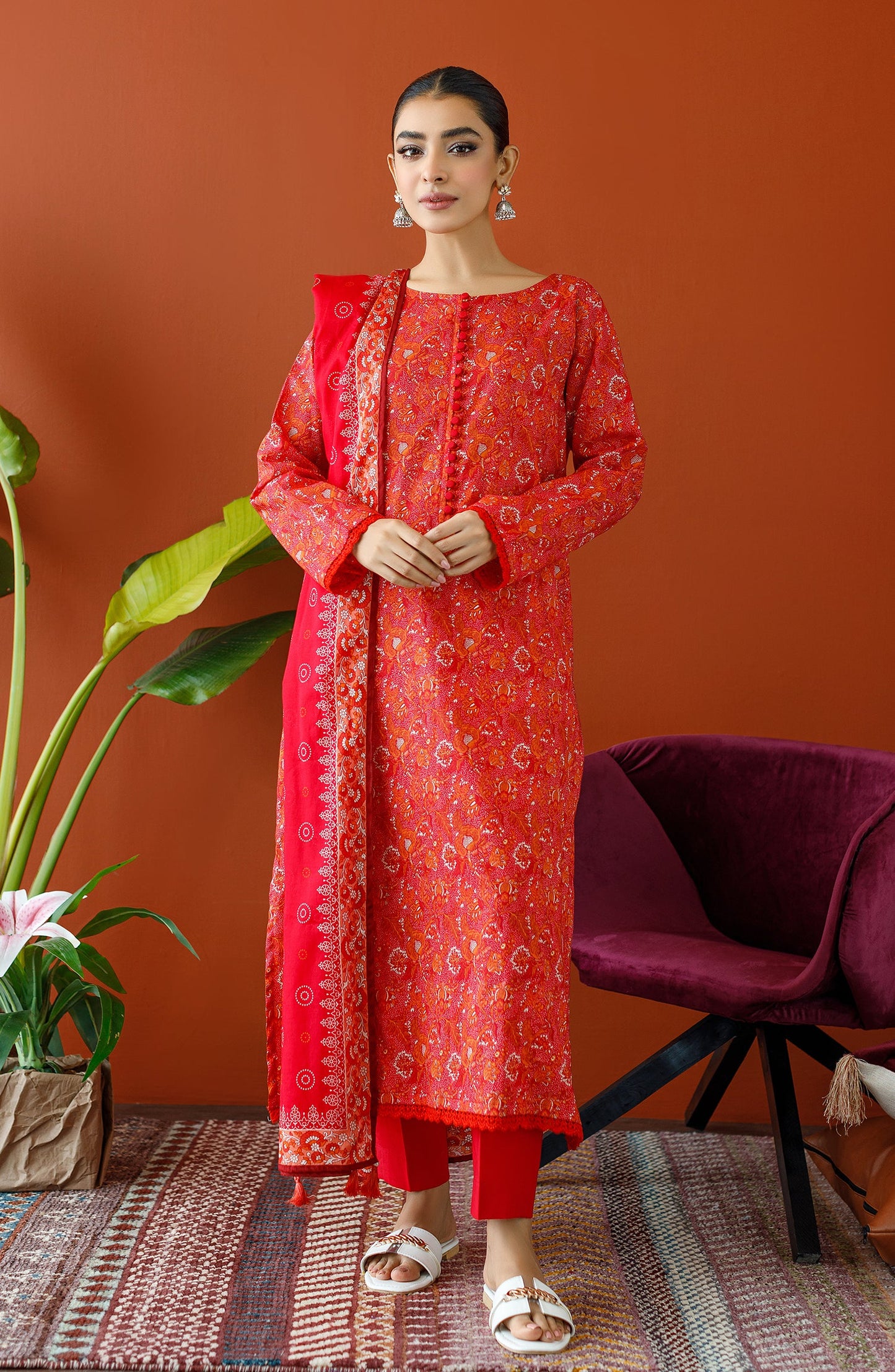 Orient - Unstitched 3 Piece Printed Cambric Shirt , Cambric Pant and Lawn Dupatta
