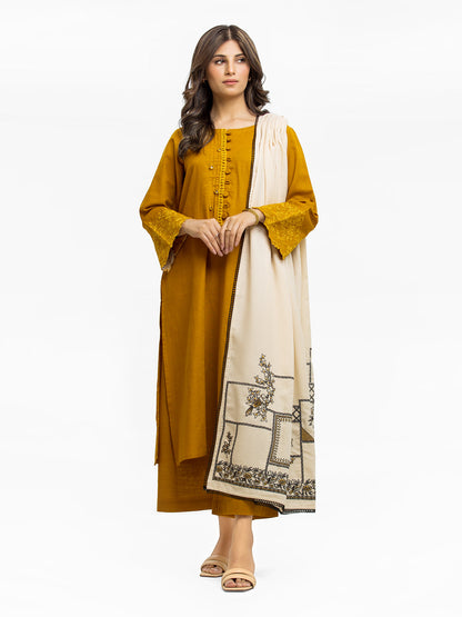 Edenrobe - Pret 3Pc Embroidered Khaddar Suit - EWTKE23-68777-3P