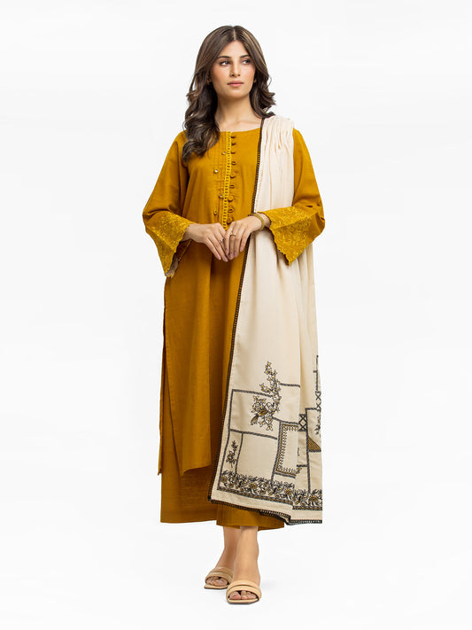 Edenrobe - Pret 3Pc Embroidered Khaddar Suit - EWTKE23-68777-3P