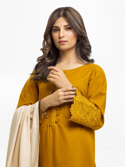 Edenrobe - Pret 3Pc Embroidered Khaddar Suit - EWTKE23-68777-3P