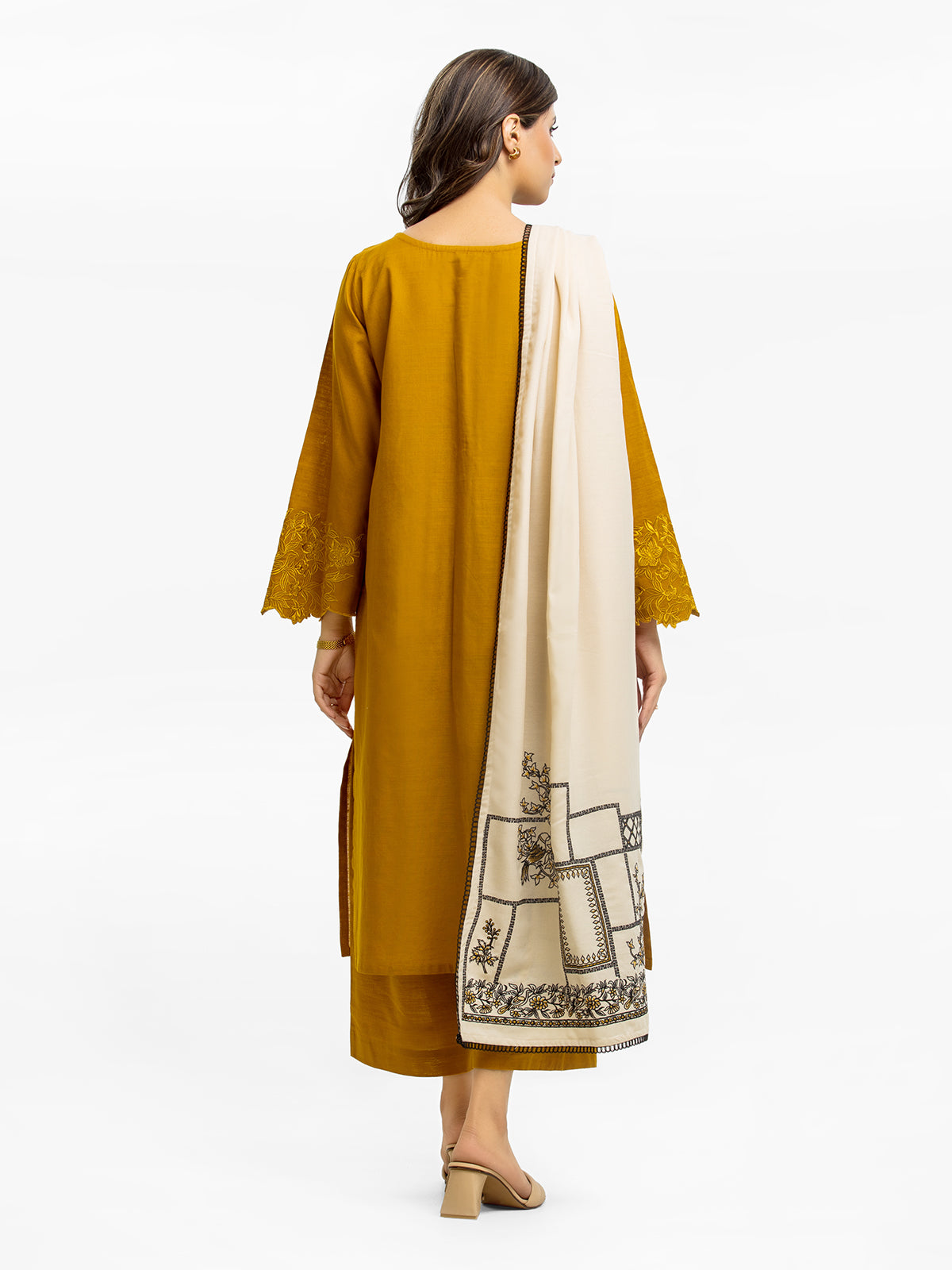 Edenrobe - Pret 3Pc Embroidered Khaddar Suit - EWTKE23-68777-3P