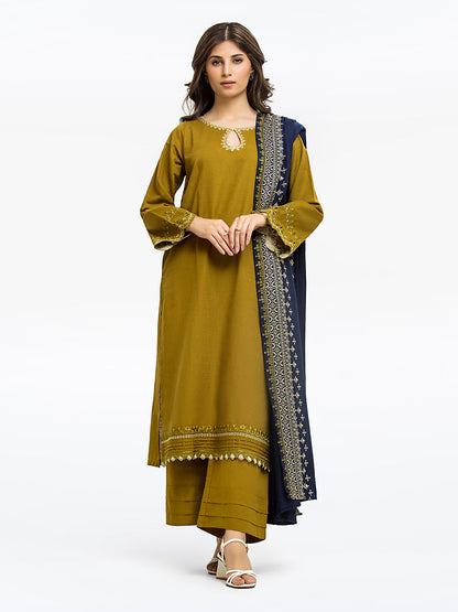 Edenrobe - Pret 3Pc Embroidered Khaddar Suit - EWTKE23-68797-3P