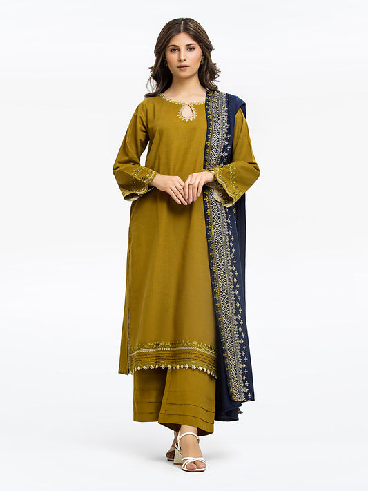 Edenrobe - Pret 3Pc Embroidered Khaddar Suit - EWTKE23-68797-3P