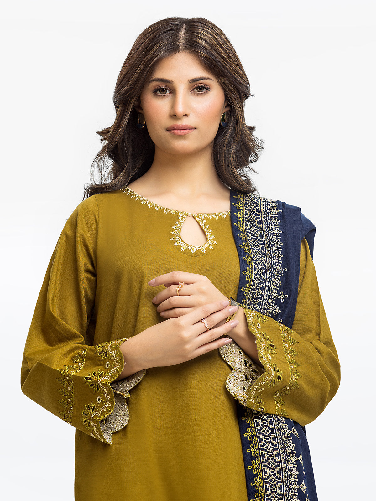 Edenrobe - Pret 3Pc Embroidered Khaddar Suit - EWTKE23-68797-3P