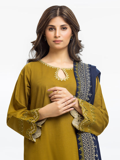 Edenrobe - Pret 3Pc Embroidered Khaddar Suit - EWTKE23-68797-3P