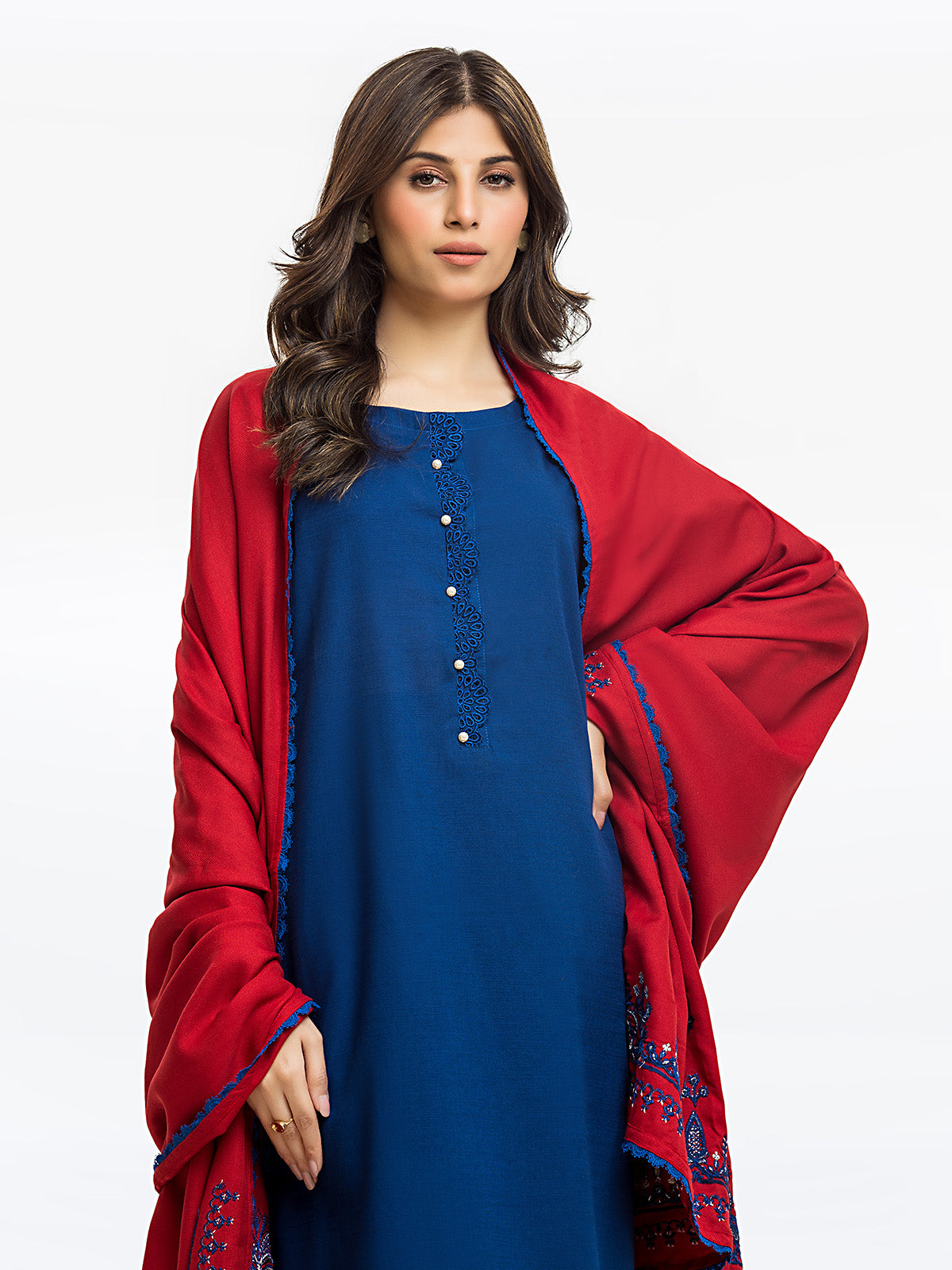 Edenrobe - Pret 3Pc Embroidered Khaddar Suit - EWTKE23-68800-3P
