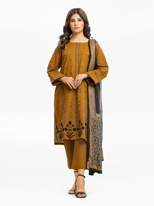 Edenrobe - Pret 3Pc Embroidered Khaddar Suit - EWTKE23-68985-3P