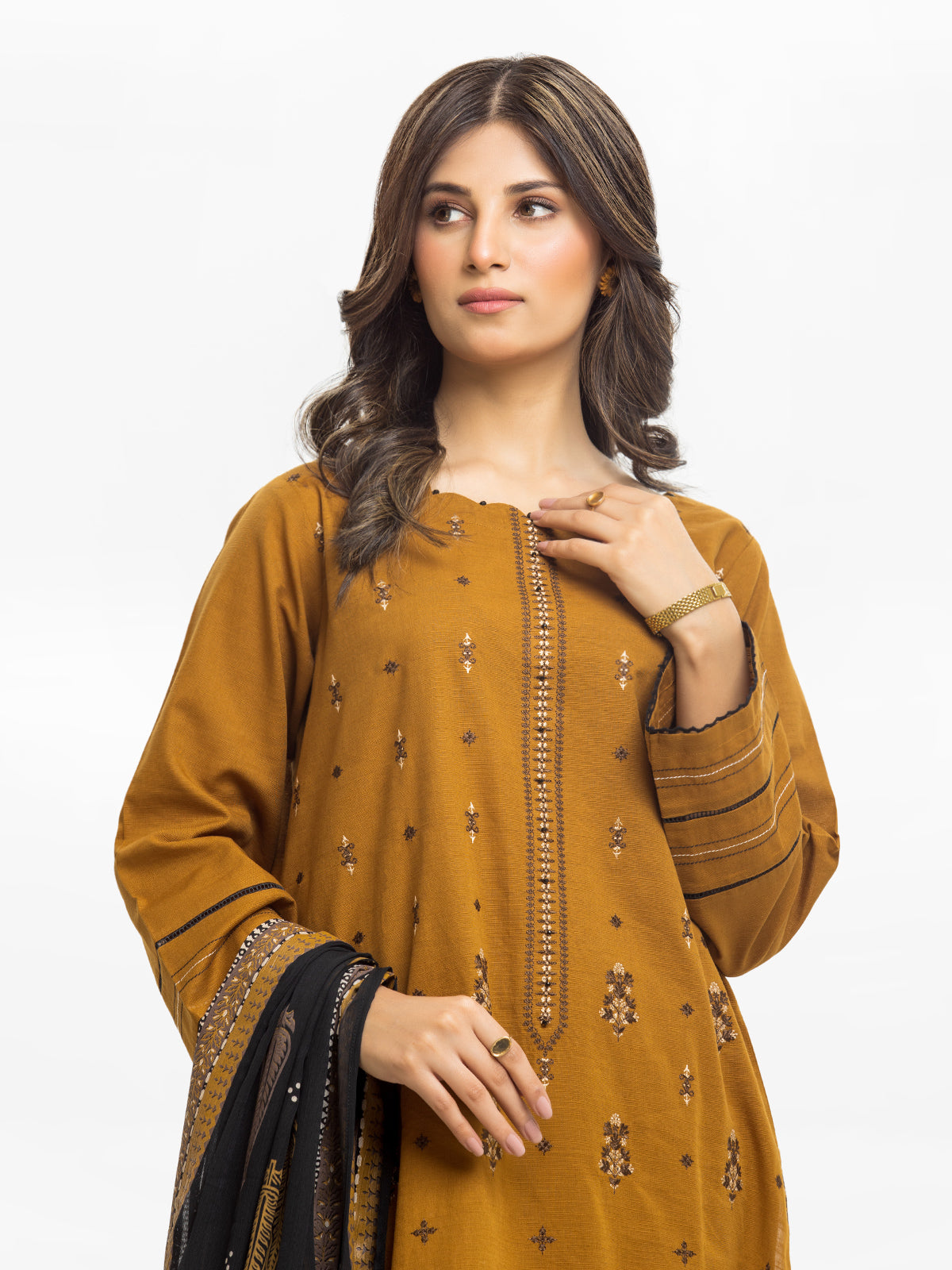 Edenrobe - Pret 3Pc Embroidered Khaddar Suit - EWTKE23-68985-3P