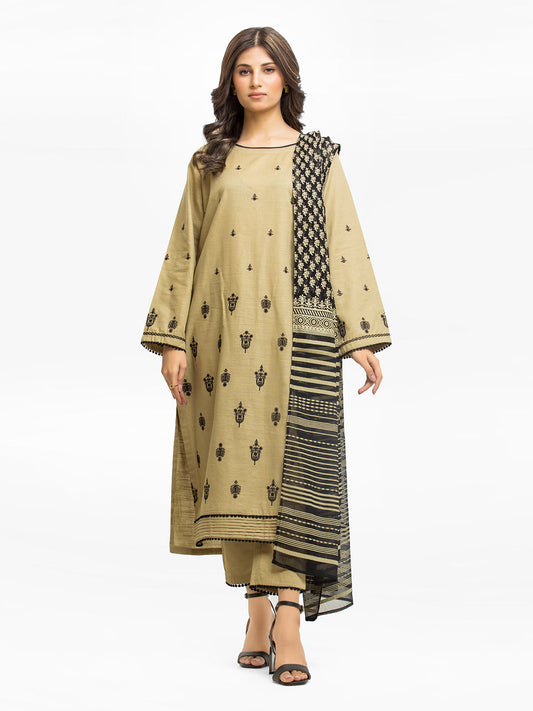 Edenrobe - Pret 3Pc Embroidered Khaddar Suit - EWTKE23-69106-3P