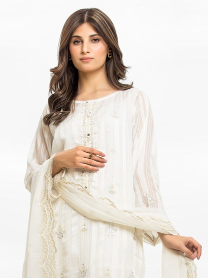 Edenrobe - Pret 2Pc Embroidered Wrinkle Chiffon Shirt Dupatta - EWTKE23-69514SD
