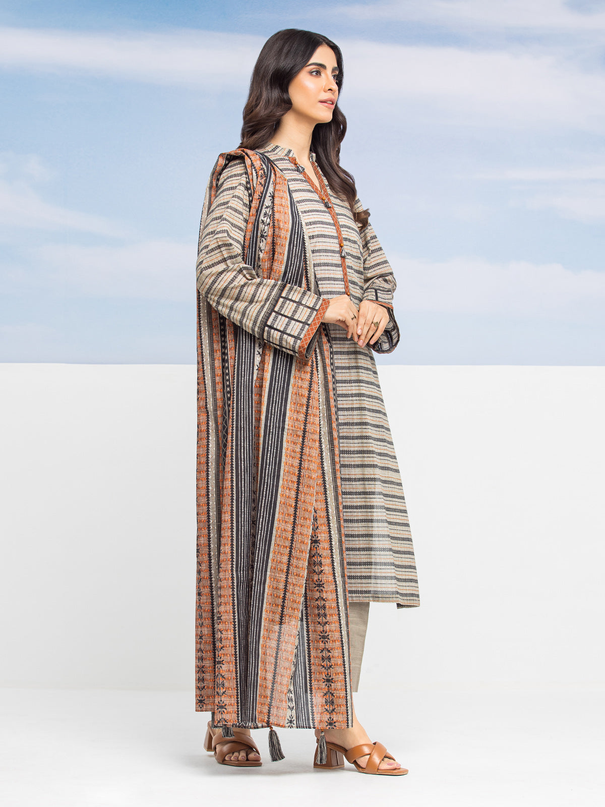 Edenrobe - EWU24A1-28009-3P Unstitched Sage Printed Lawn 3 Piece