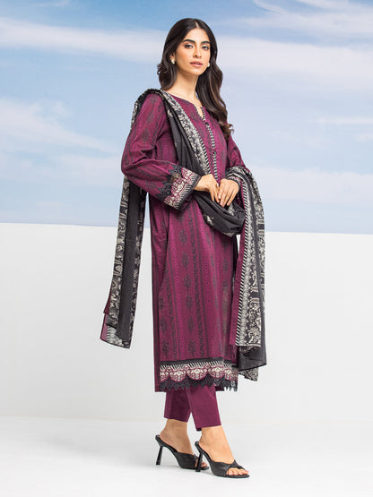 Edenrobe - EWU24A1-28019-3P Unstitched Dark Purple Printed Lawn 3 Piece