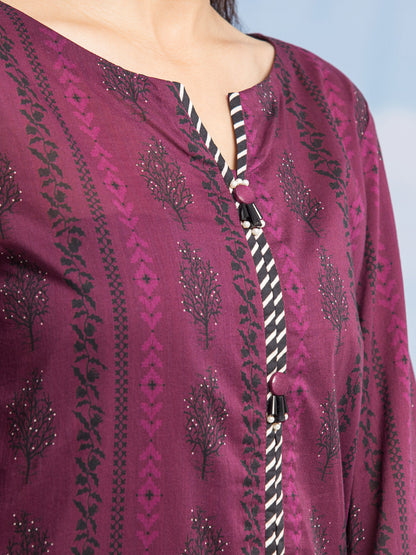 Edenrobe - EWU24A1-28019-3P Unstitched Dark Purple Printed Lawn 3 Piece