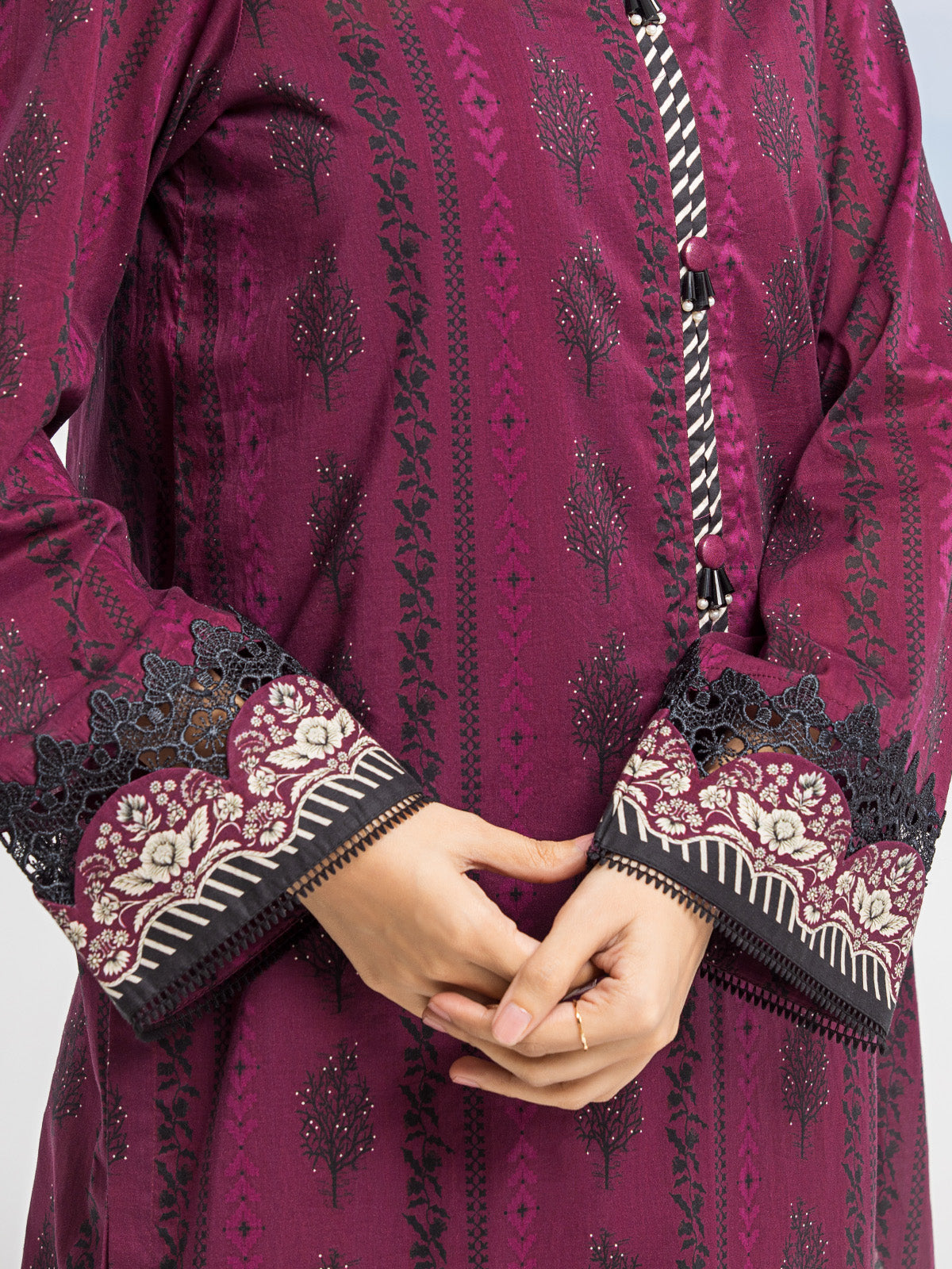 Edenrobe - EWU24A1-28019-3P Unstitched Dark Purple Printed Lawn 3 Piece