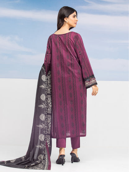 Edenrobe - EWU24A1-28019-3P Unstitched Dark Purple Printed Lawn 3 Piece